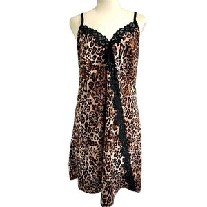 Body Form Leopard Print Lace Trim Chemise Slip Dress 1X